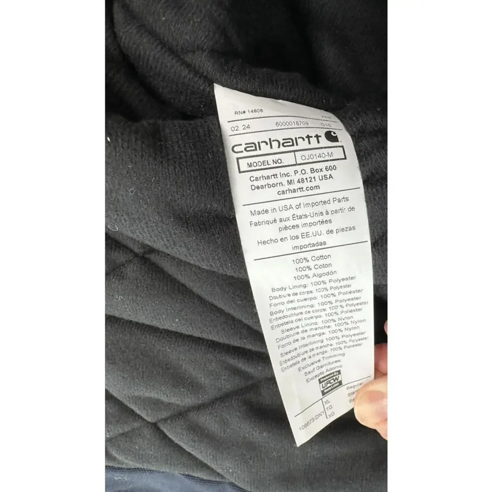 Carhartt Hooded Quilted Jacket Chore Coat Mens XL Dark Navy Vintage USA J0140 - Picture 5 of 6